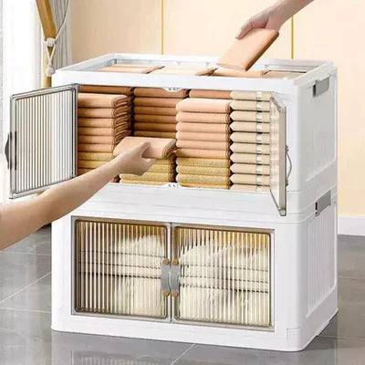 Kit de Cajas Organizadoras Apilables con Ruedas y Puerta Frontal