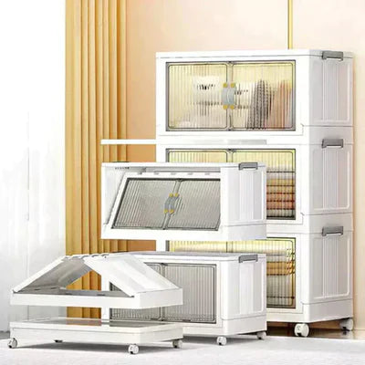 Kit de Cajas Organizadoras Apilables con Ruedas y Puerta Frontal